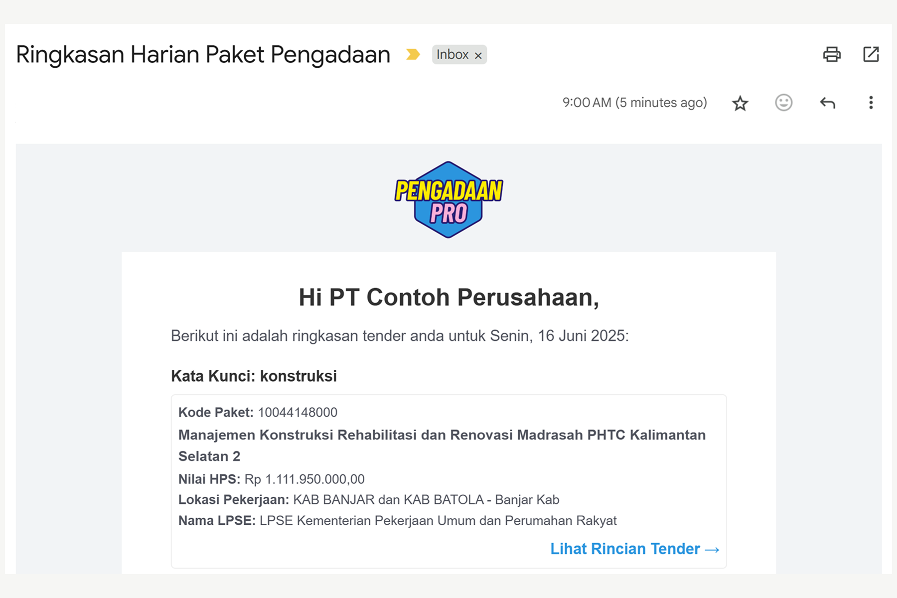 Dapatkan Ringkasan Harian Paket Pengadaan